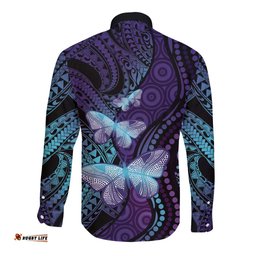 You Matter Suicide Prevention Awareness Long Sleeve Button Shirt Butterfly Aboriginal Mix Polynesian Pattern