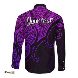 Custom Aotearoa Maori Koru Long Sleeve Button Shirt Polynesian Pacific Tribal Purple