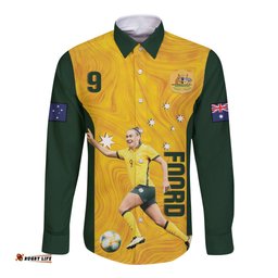 Australia Soccer Long Sleeve Button Shirt Foord Matildas Gold Marble