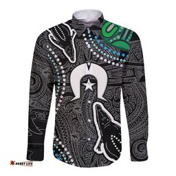 Torest Trait Islands Mix Crocodine Aboriginal Pattern Long Sleeve Button Shirt TS04