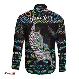 Personalised New Zealand Christmas Long Sleeve Button Shirt Maori Fern Manaia Meri Kirihimete with Papaua Shell
