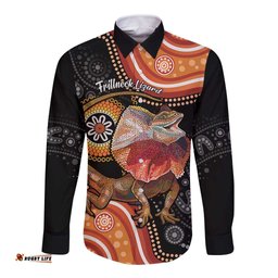 Personalised Australia Frilled Lizard Long Sleeve Button Shirt Aboriginal Art
