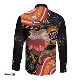 Personalised Australia Frilled Lizard Long Sleeve Button Shirt Aboriginal Art