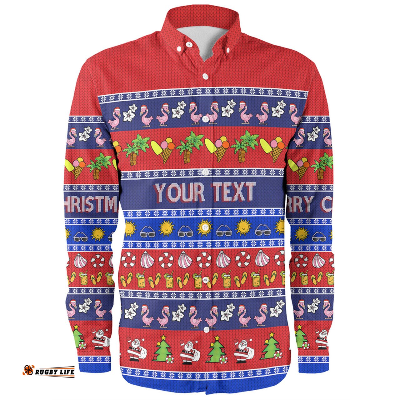 Amazing Aussie Australia Christmas Custom Aussie Christmas Flamingo Summer Vibes Blue Long Sleeve Shirt