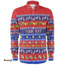 Amazing Aussie Australia Christmas Custom Aussie Christmas Flamingo Summer Vibes Blue Long Sleeve Shirt