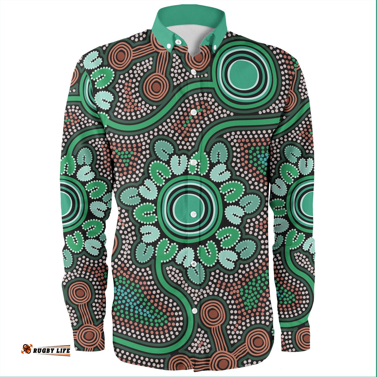 Amazing Aussie Australia Aboriginals Aboriginal Green Dot Art Inspireds Long Sleeve Shirt
