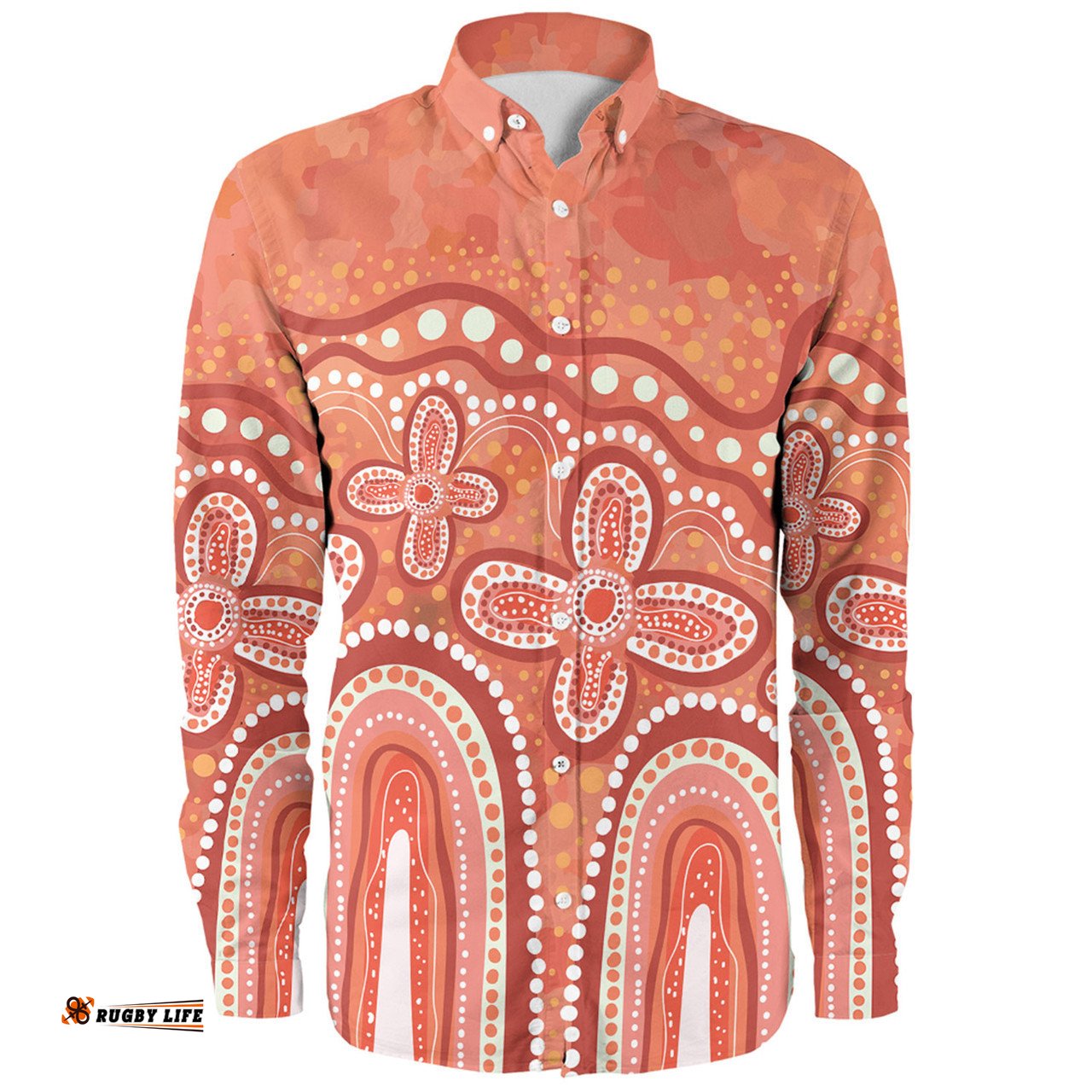 Amazing Aussie Australia Aboriginal Dot painting illustration in Aboriginal style Orange Long Sleeve Shirt