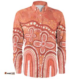 Amazing Aussie Australia Aboriginal Dot painting illustration in Aboriginal style Orange Long Sleeve Shirt