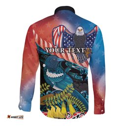 Personalised United States And New Zealand Long Sleeve Button Shirt USA Eagle With Kowhai Aotearoa Tui Bird