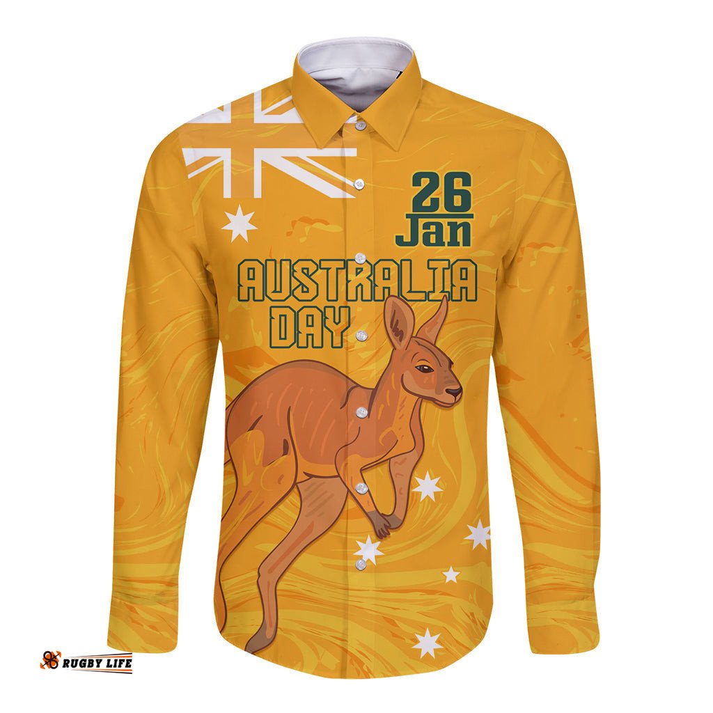 Personalised Matildas Australia Day Long Sleeve Button Shirt Proud To Be Tillies Gold Version