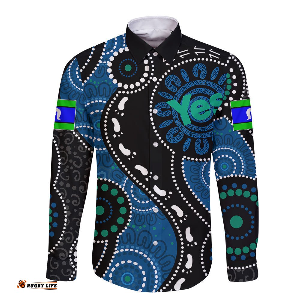 Australia Indigenous Long Sleeve Button Shirt Vote Yes Aboriginal Torres Strait