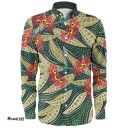 Amazing Aussie Australia Flowers Aboriginal Aboriginal Dot Art of Australian Native Eucalyptus Plant Long Sleeve Shirt