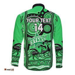 Custom Melbourne Stars Cricket Long Sleeve Button Shirt Happy Australia Day Aboriginal Art