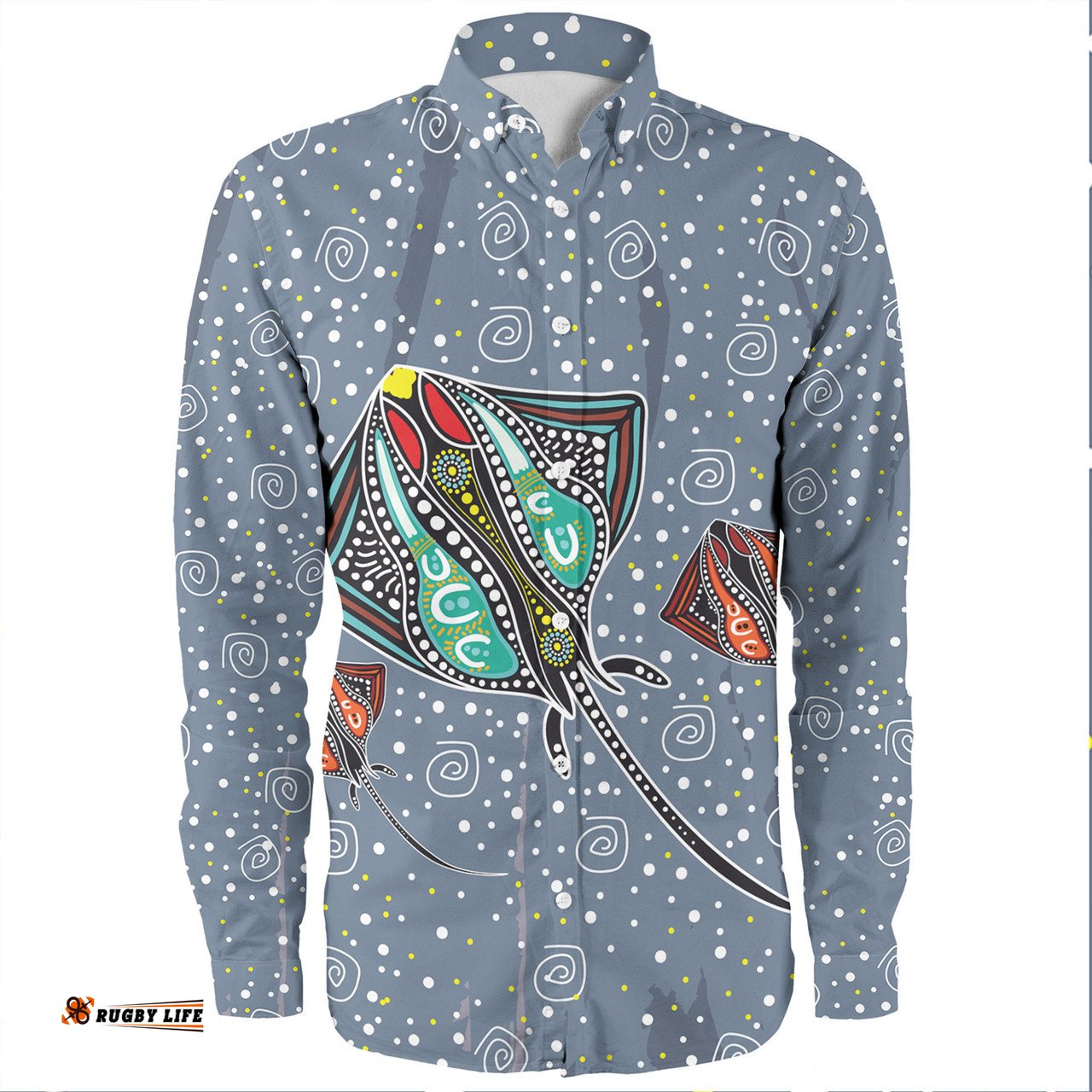 Amazing Aussie Australia Aboriginals Stingray Art In Aboriginal Dot Style Inspireds Long Sleeve Shirt