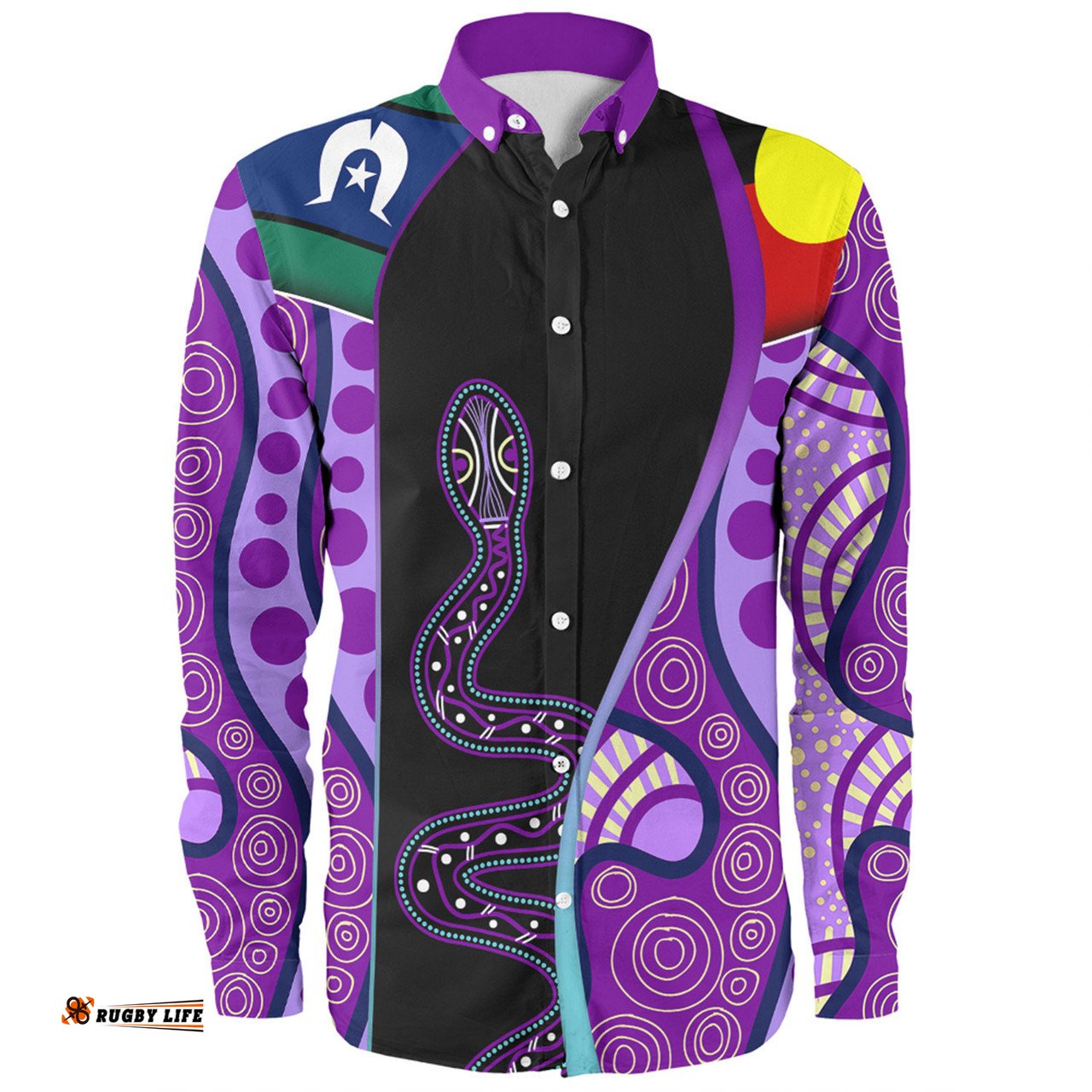 Amazing Aussie Australia Aboriginal Custom Purple Indigenous Rainbow Serpent Inspired Long Sleeve Shirt