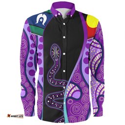 Amazing Aussie Australia Aboriginal Custom Purple Indigenous Rainbow Serpent Inspired Long Sleeve Shirt