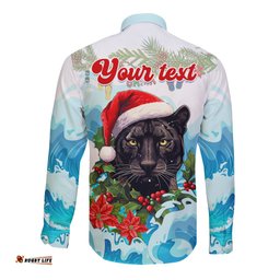 Personalised Australia Panthers Christmas Long Sleeve Button Shirt Merry and Bright Breaking Wave