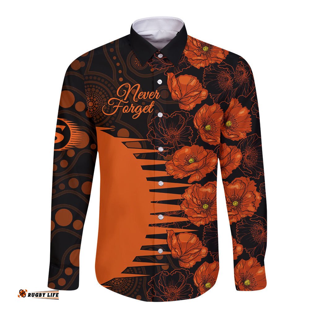 Scorchers Cricket Never Forget Custom Long Sleeve Button Shirt ANZAC Day with Poppy Aboriginal