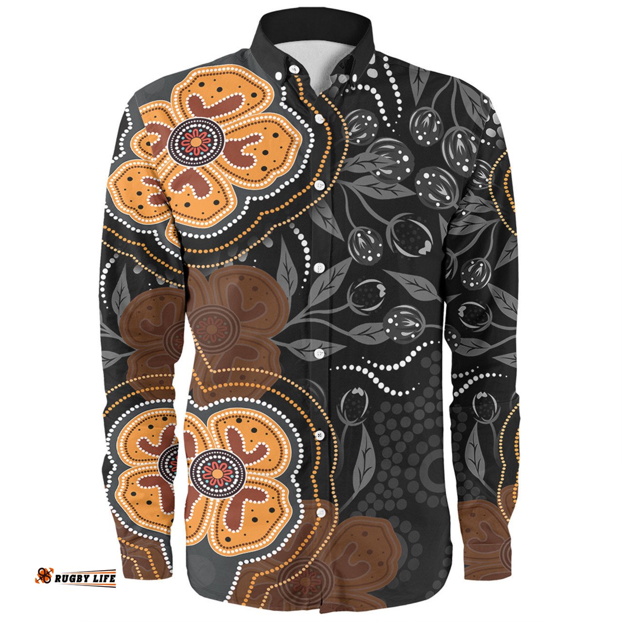 Amazing Aussie Australia Aboriginal Aboriginal Dot Art With Bush Flowers Long Sleeve Shirt