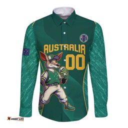Custom Baseball Australia Long Sleeve Button Shirt Go Champions - Aussie Kangaroo Mascot
