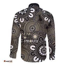 NAIDOC Week 2024 Fire Burning Long Sleeve Button Shirt Aboriginal Dots Black Art