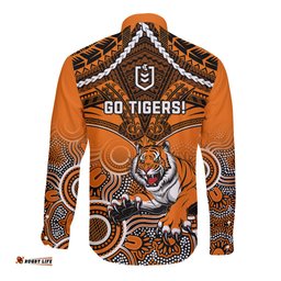 Tigers Rugby Long Sleeve Button Shirt Aboriginal Mix Polynesian Pattern