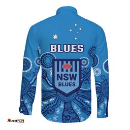 NSW Rugby Long Sleeve Button Shirt Blues Aboriginal Art