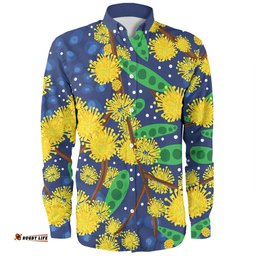 Amazing Aussie Australia Aboriginal Australian Yellow Wattle Flower Artwork Long Sleeve Shirt