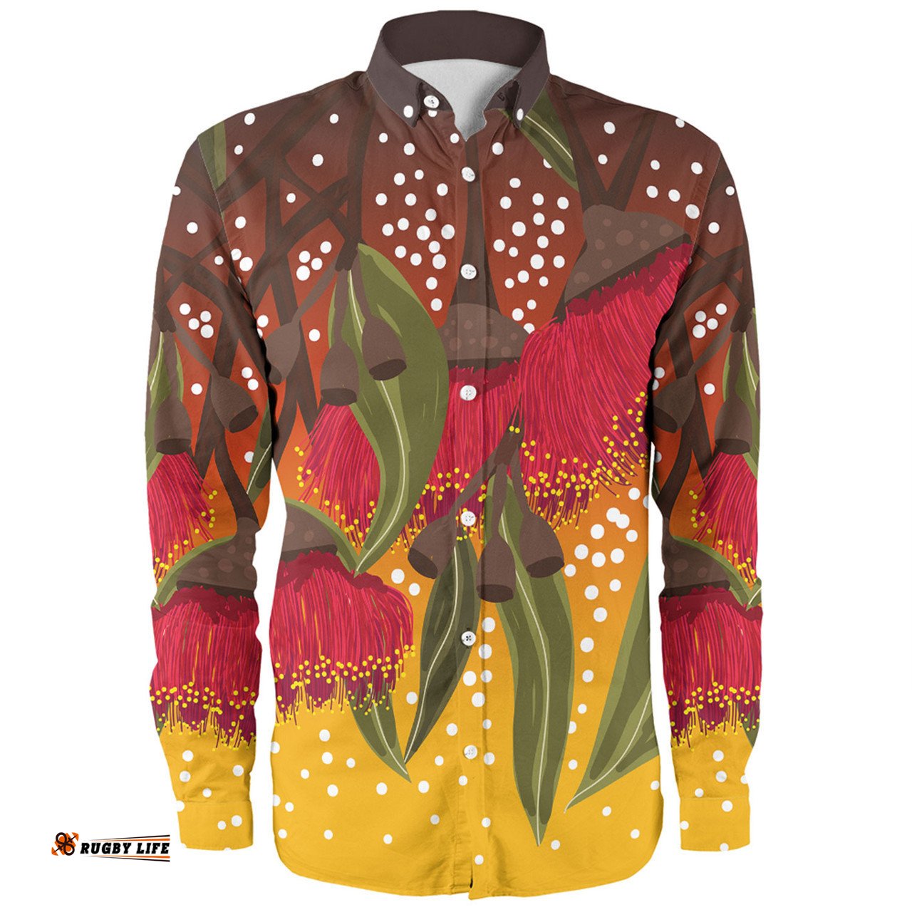 Amazing Aussie Australia Aboriginal Red Eucalyptus Aboriginal Dot Art Long Sleeve Shirt