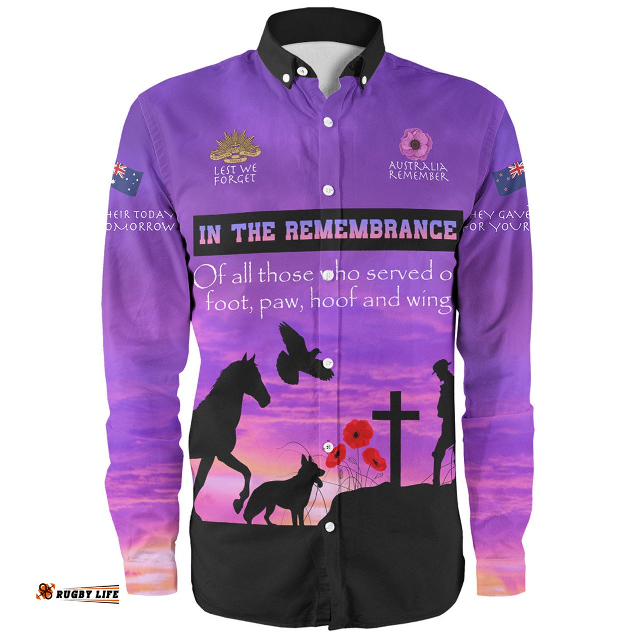 Amazing Aussie Australia Anzac Day In remembrance of all those who served on foot paw hoof and wing Long Sleeve Shirt