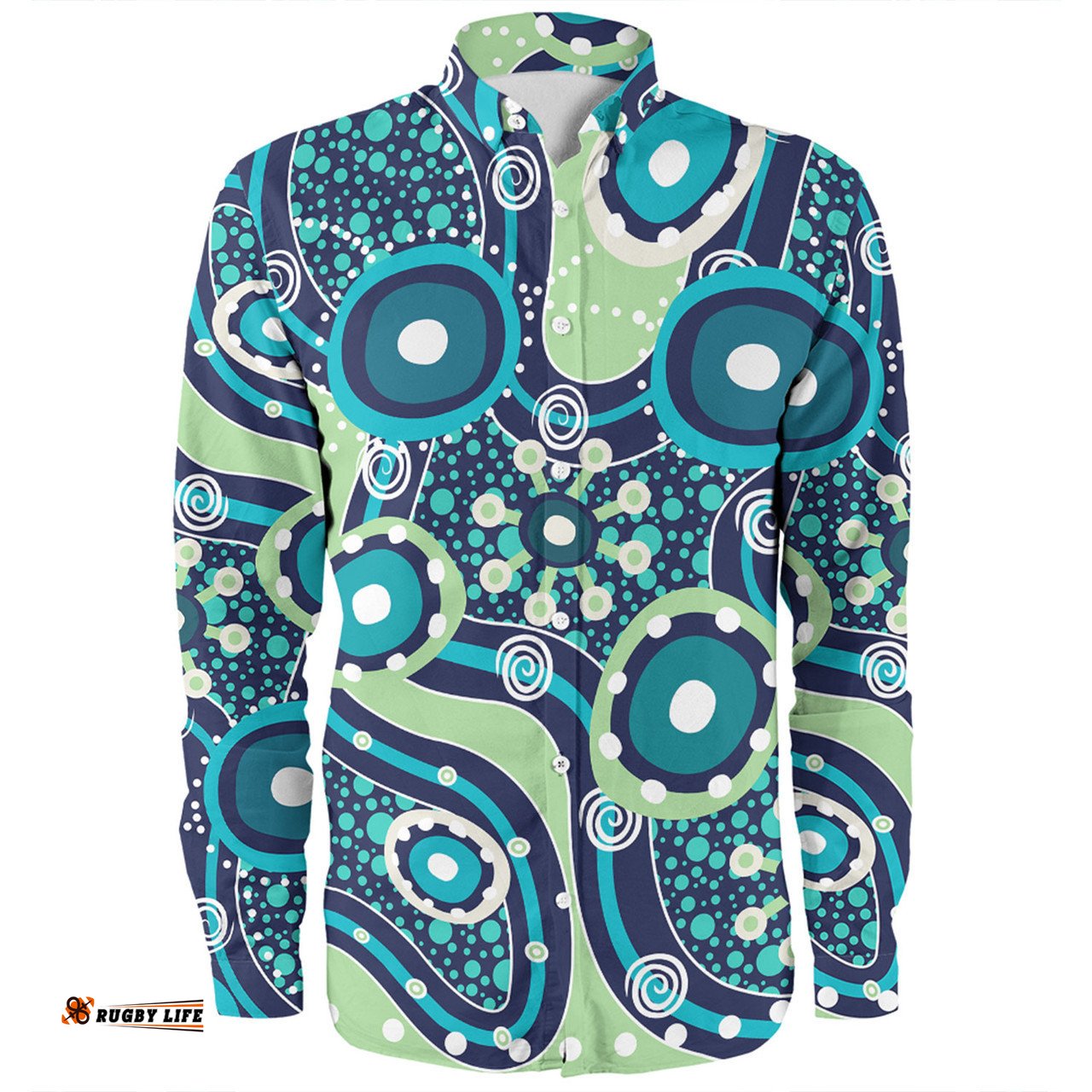 Amazing Aussie Australia Aboriginal Blue Aboriginal Dot Art Inspired Long Sleeve Shirt