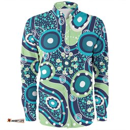 Amazing Aussie Australia Aboriginal Blue Aboriginal Dot Art Inspired Long Sleeve Shirt