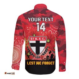 Custom St Kilda Football ANZAC Long Sleeve Button Shirt Gallipoli Camouflage With Poppies