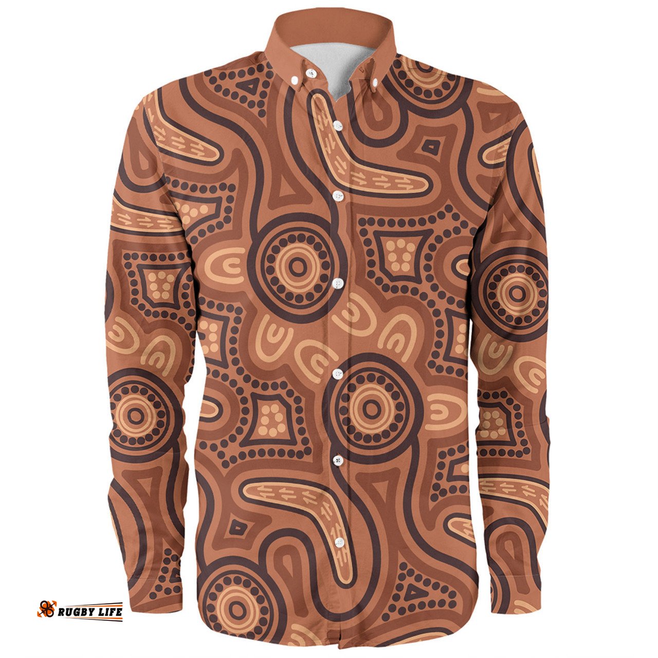 Amazing Aussie Australia Dot Painting Inspired Aboriginal Brown Aboriginal Australian Art With Boomerang Long Sleeve Shirt