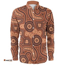 Amazing Aussie Australia Dot Painting Inspired Aboriginal Brown Aboriginal Australian Art With Boomerang Long Sleeve Shirt