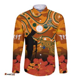 Custom Text And Number Wallabies Rugby ANZAC Long Sleeve Button Shirt Aboriginal Camouflage Lest We Forget