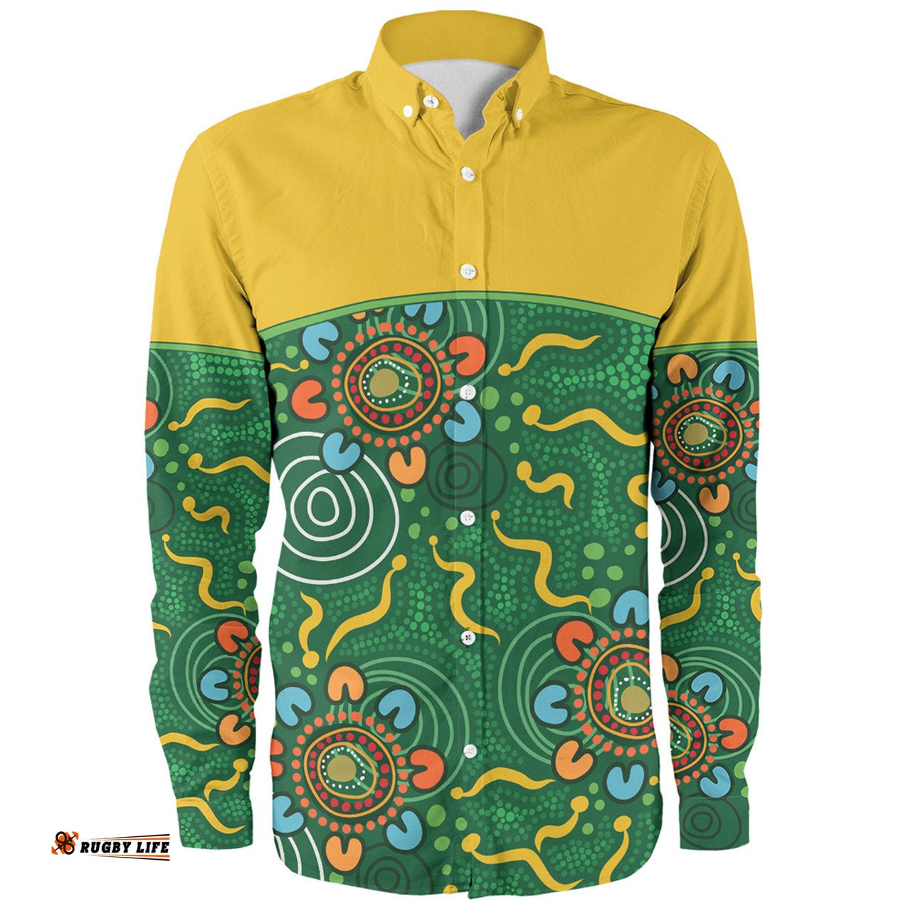 Amazing Aussie Australia Aboriginal Custom Green Painting With Aboriginal Inspired Dot Long Sleeve Shirt