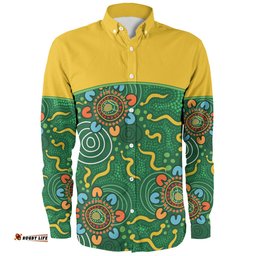 Amazing Aussie Australia Aboriginal Custom Green Painting With Aboriginal Inspired Dot Long Sleeve Shirt