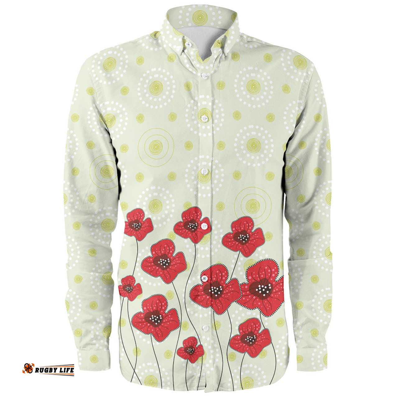 Amazing Aussie Australia Aboriginal Poppy Flowers Background In Aboriginal Dot Art Style Long Sleeve Shirt