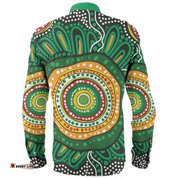 Amazing Aussie Australia Aboriginal Green Aboriginal Style Dot Painting Long Sleeve Shirt