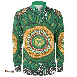 Amazing Aussie Australia Aboriginal Green Aboriginal Style Dot Painting Long Sleeve Shirt