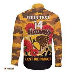Custom Hawks Football ANZAC Long Sleeve Button Shirt Gallipoli Camouflage With Poppies