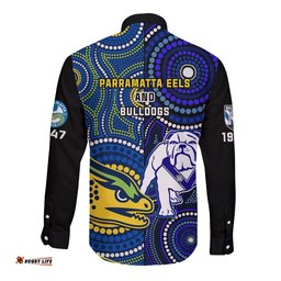 Bulldogs Mix Parramatta Eels Rugby Long Sleeve Button Shirt Aboriginal Version