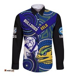 Bulldogs Mix Parramatta Eels Rugby Long Sleeve Button Shirt Aboriginal Version