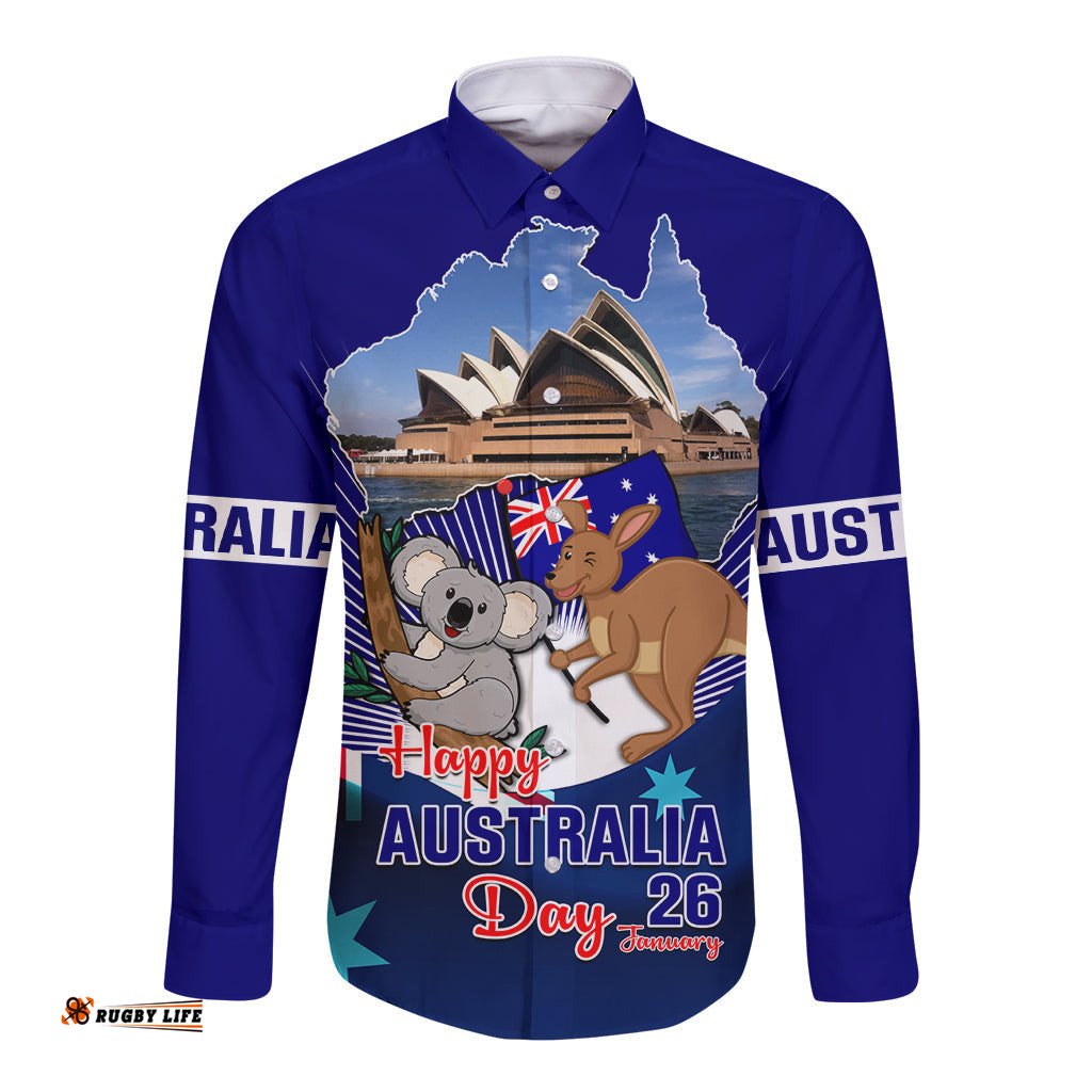 Australia Day Long Sleeve Button Shirt 2024 Proud To Be Australian Flag Color