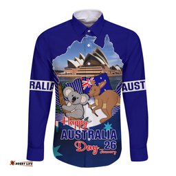 Australia Day Long Sleeve Button Shirt 2024 Proud To Be Australian Flag Color