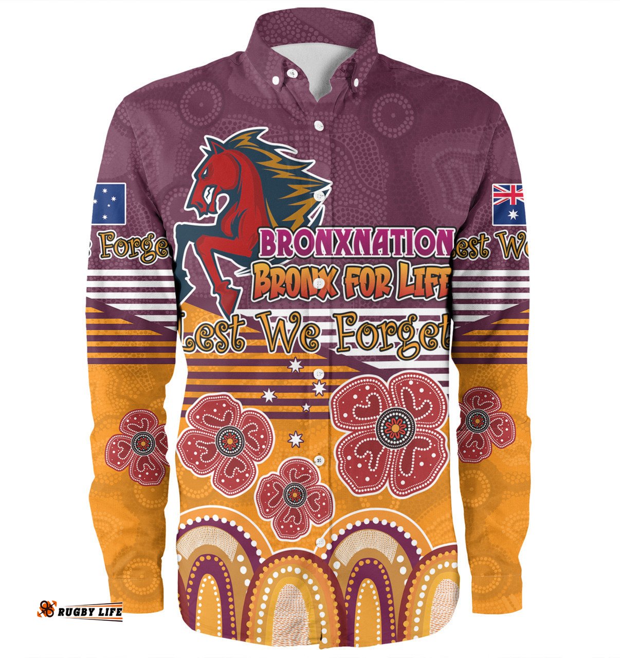 Amazing Aussie Brisbane Broncos Anzac Custom Anzac Day Bronxnation for Life Shirt Long Sleeve Shirt