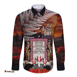 New Zealand ANZAC Day Long Sleeve Button Shirt The Ode of Remembrance and Silver Fern