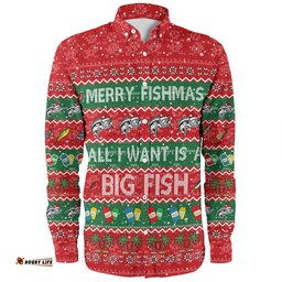 Amazing Aussie Australia Christmas Custom Merry Fishmas All I Want is a Big Fish Long Sleeve Shirt