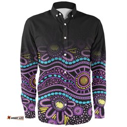 Amazing Aussie Australia Aboriginal Custom Purple Dot In Aboriginal Style Long Sleeve Shirt